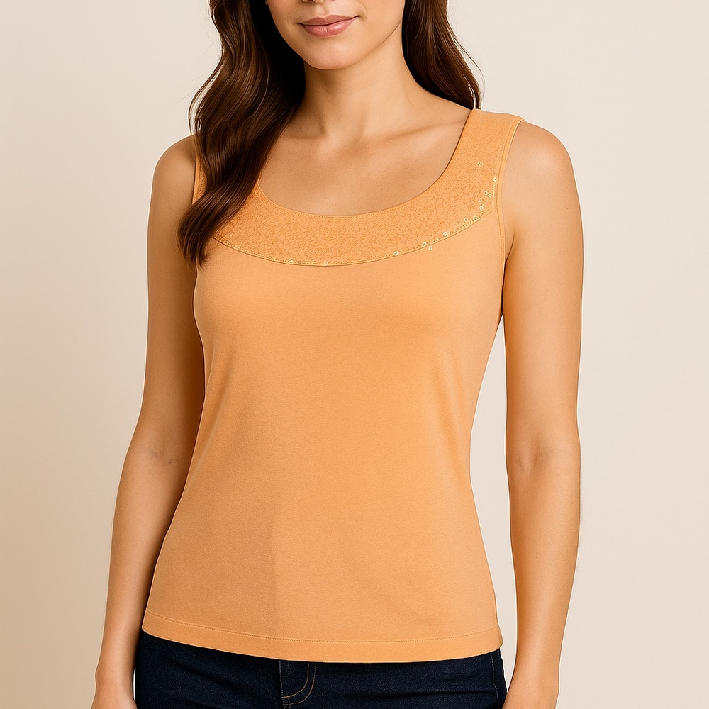 🏷️ St. John Peach Paillettes Round Neck Tank Top / Cami